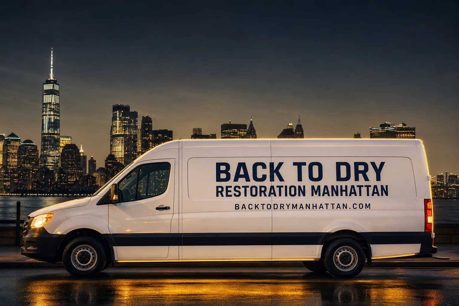 DryMark Restoration Manhattan damage restoration service vehicle and crew in Manhattan, NY